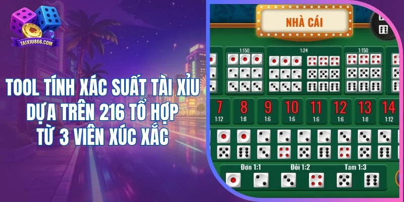 Tool tính xác suất tài xỉu dựa trên 216 tổ hợp cố định từ 3 viên xúc xắc